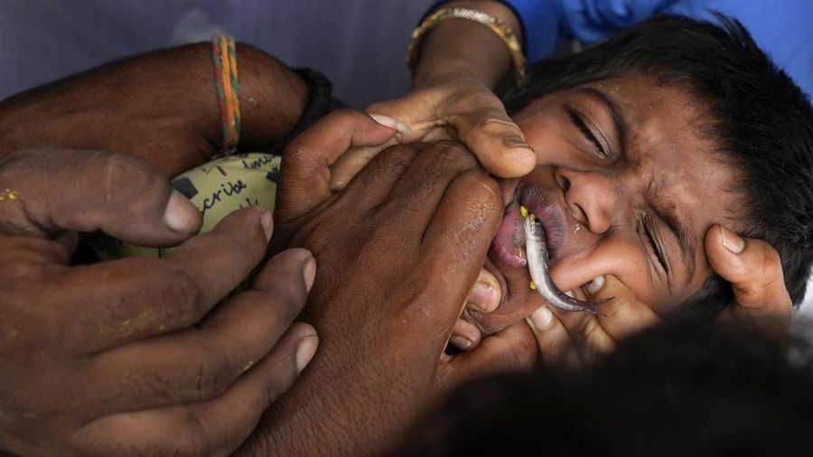 An asthma patient is administered a traditional 