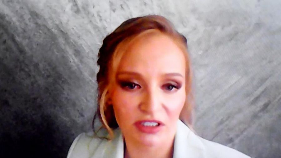 Katerina Tikhonova, putri Putin sekaligus kepala inisiatif pengembangan Innopraktika, menghadiri Forum Ekonomi Internasional Saint Petersburg secara virtual di Saint Petersburg, Rusia, pada hari Kamis (6/6/2024). (Photo by Olga MALTSEVA / AFP)
