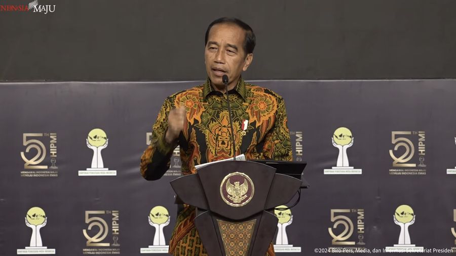 Presiden Jokowi Hadiri HUT HIPMI ke-52,, Jakarta, 10 Juni 2024. (Tangkapan layar youtube HIPMI)