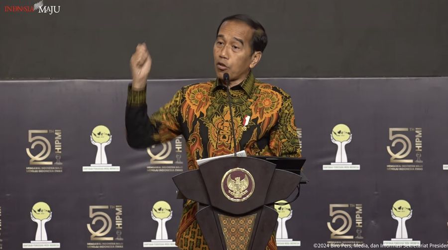 Presiden Jokowi Hadiri HUT HIPMI ke-52,, Jakarta, 10 Juni 2024. (Tangkapan layar youtube HIPMI)