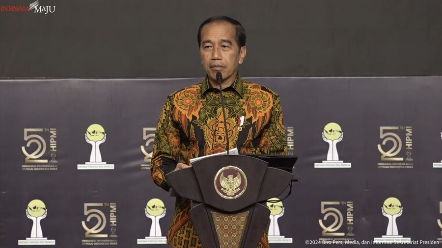 Presiden Jokowi Hadiri HUT HIPMI ke-52,, Jakarta, 10 Juni 2024. (Tangkapan layar youtube HIPMI)
