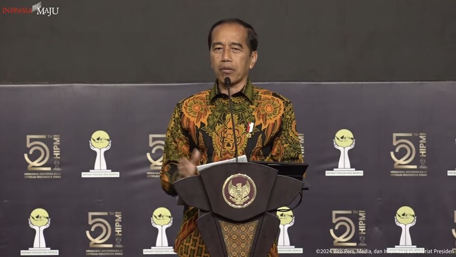 Presiden Jokowi Hadiri HUT HIPMI ke-52,, Jakarta, 10 Juni 2024. (Tangkapan layar youtube HIPMI)