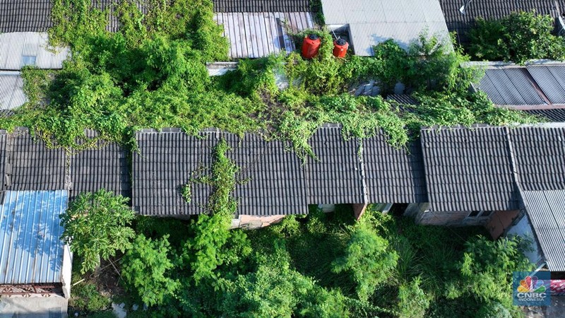 Suasana rumah yang tidak terawat di perumahan subsidi Villa Kencana Cikarang, Kab Bekasi, Jawa Barat, Senin (10/6/2024). (CNBC Indonesia/Muhammad Sabki