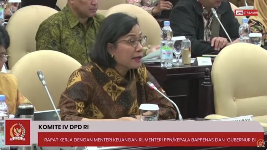 Menteri Keuangan (Menkeu), Sri Mulyani Indrawati rapat kerja dengan Komite IV DPD RI. (Tangkapan Layar Youtube DPR RI)