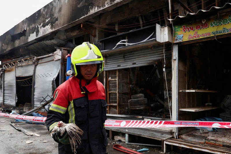 Sekitar 1.000 hewan mati dalam peristiwa kebakaran di pasar Chatuchak yang terkenal di Bangkok pada Selasa (11/6) pagi. Memusnahkan hampir 100 toko. (REUTERS/Chalinee Thirasupa )