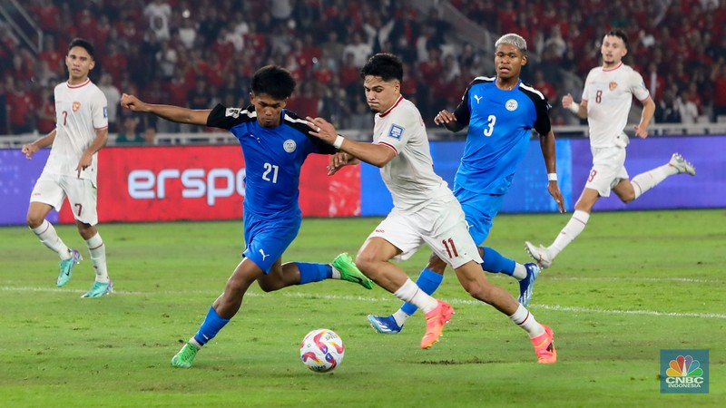 Tim Nasional (Timnas) Indonesia berhasil mengalahkan Filipina dalam lanjutan babak Kualifikasi Piala Dunia 2026 di Stadion Utama Gelora Bung Karno (SUGBK) Senayan, Jakarta, Selasa (11/6/2024). (CNBC Indonesia/Faisal Rahman)