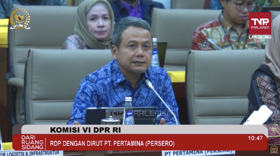 Wakil Direktur Utama Pertamina, Wiko Migantoro dalam Rapat Dengar Pendapat (RDP) dengan Komisi VI DPR RI pada Rabu (12/6/2024). (Tangkapan Layar Youtube Komisi VI DPR RI Channel)