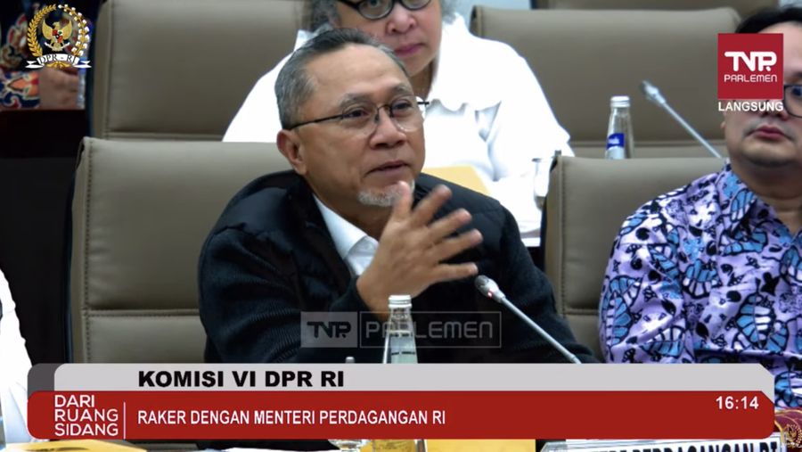 Komisi VI DPR RI raker dengan Menteri Perdagangan RI, Zulkifli Hasan. (Tangkapan layar Youtube Parlemen TV)
