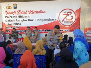 Polresta Sidoarjo Gelar Baksos Peduli Kesehatan Warga Sambut Hari Bhayangkara