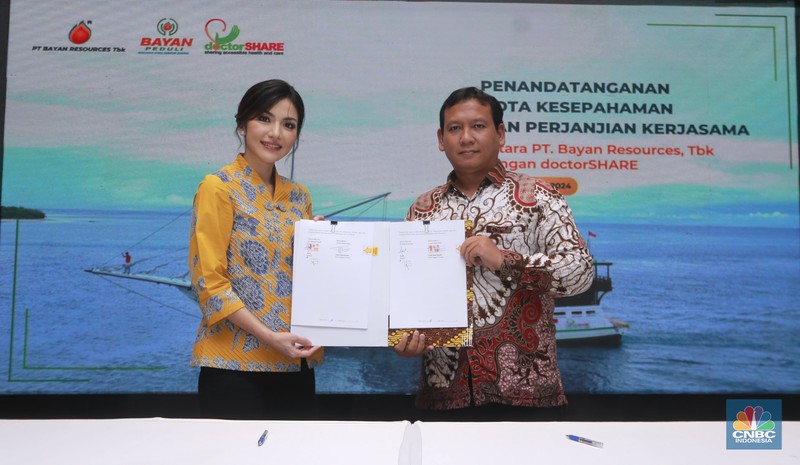 Penandatanganan Nota Kesepahaman dan Perjanjian Kerjasama antara PT.Bayan Resources, Tbk dengan doctorSHARE. (CNBC Indonesia/Muhammad Sabki)