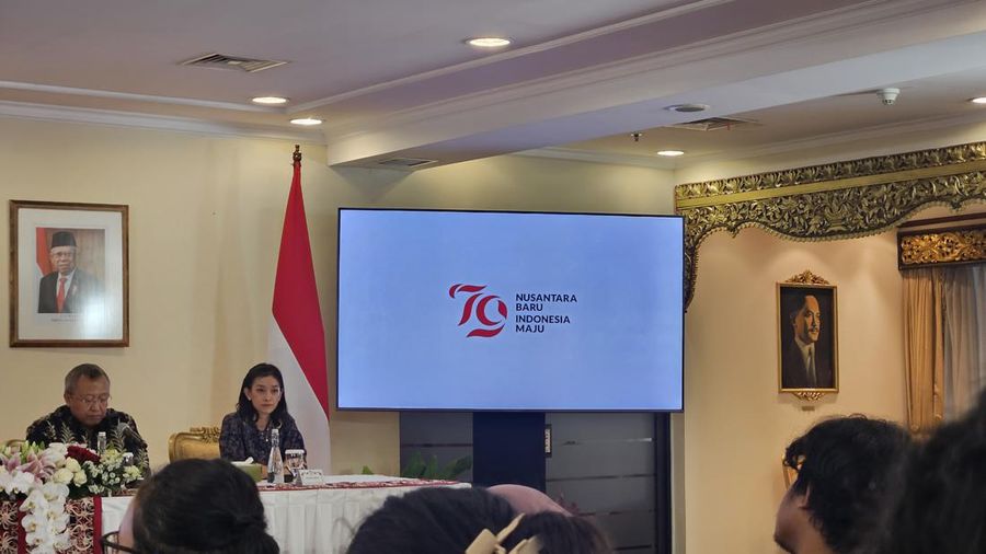 Kementerian Sekretariat Negara (Kemensetneg) meluncurkan logo Hari Ulang Tahun Ke - 79 Kemerdekaan RI, di Wisma Negara, Jakarta, Senin (24/6/2024). (CNBC Indonesia/Emir Yanwhardana)