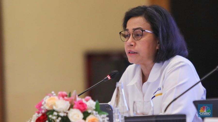 Menteri Keuangan, Sri Mulyani menyampaikan keterangan saat konferensi pers terkait Kondisi Fundamental Ekonomi Terkini dan Rencana Anggaran Pendapatan dan Belanja Negara (APBN) 2025 di Kantor Pusat Direktorat Jenderal Pajak, Jakarta, Senin (24/6/2024). (²©²ÊÍøÕ¾/Faisal Rahman)