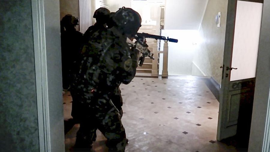 A view shows a shooting scene on the street of Makhachkala, Dagestan, in southern Russia, June 23, 2024, in this still image obtained from a video.  VIDEO OBTAINED BY REUTERS/via REUTERS  THIS IMAGE HAS BEEN SUPPLIED BY A THIRD PARTY. MANDATORY CREDIT. NO RESALES. NO ARCHIVES.