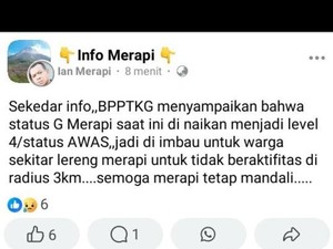 Heboh Unggahan Status Gunung Merapi Naik Jadi Awas, BPPTKG Jogja: Hoax
