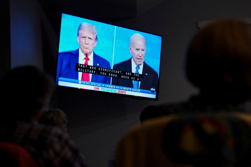 Kandidat Partai Demokrat, Presiden AS Joe Biden, dan kandidat Partai Republik, mantan Presiden AS Donald Trump, menghadiri debat presiden di Atlanta, Georgia, AS, 27 Juni 2024. Kandidat Partai Demokrat, Presiden AS Joe Biden, dan kandidat Partai Republik, mantan Presiden AS Donald Trump, menghadiri debat presiden di Atlanta, Georgia, AS, 27 Juni 2024. (REUTERS/Brian Snyder)