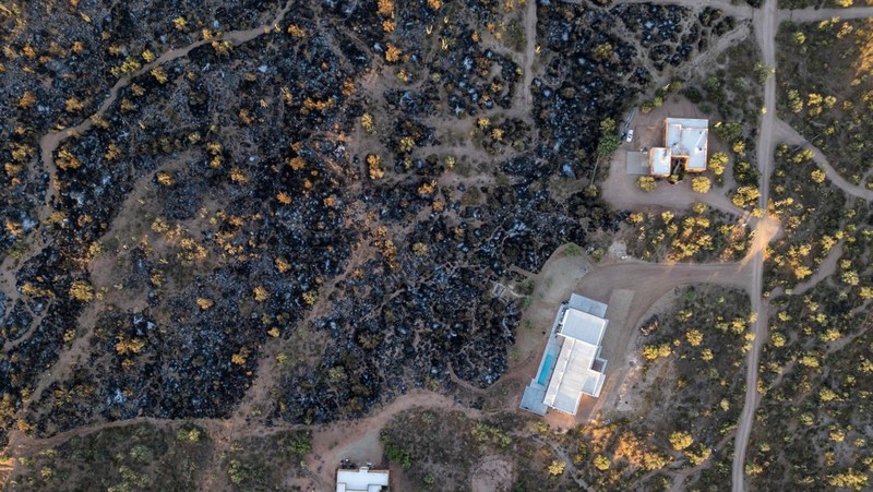 Kondisi ladang Boulder View Fire dekat pemukiman warga yang terbakar di Scottsdale, Maricopa County, Arizona, Amerika Serikat (AS), Jumat (28/6/2024). (REUTERS/Go Nakamura)