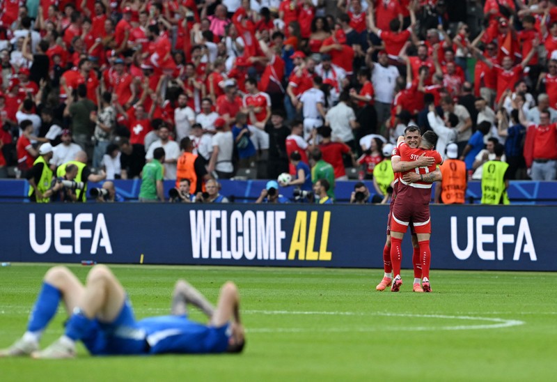 TImnas Italia tersingkir di Babak 16 Piala Eropa 2024 usai takluk dari Swiss dengan skor akhir 0-2.(REUTERS/Angelika Warmuth)
