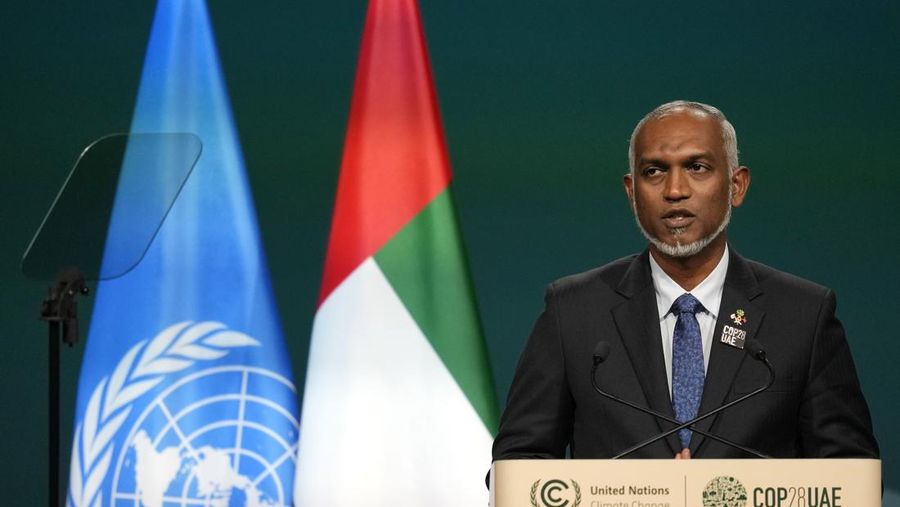 Profil Presiden Mohamed Muizzu (AP Photo/Rafiq Maqbool), File)