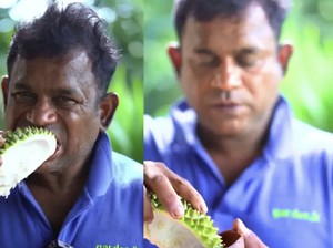 Santuy! Pria Ini Ngemil Kulit Durian Dicocol Sambal
