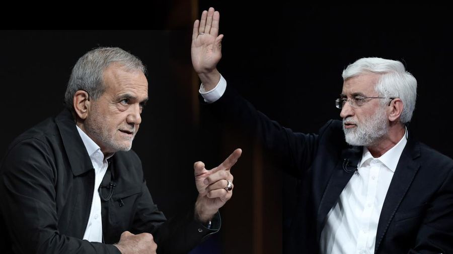 Foto kolase capres Iran Saeed Jalili dan Masoud Pezeshkian. (AP Photo)