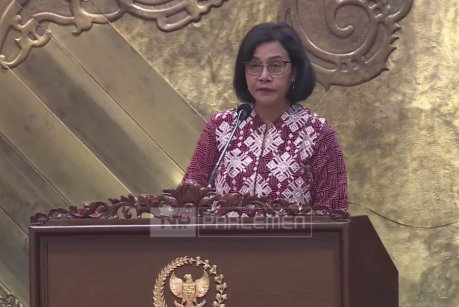 Menteri Keuangan (Menkeu), Sri Mulyani Indrawati dalam Rapat Paripurna DPR RI Ke-20 Masa Persidangan V Tahun Sidang 2023-2024.