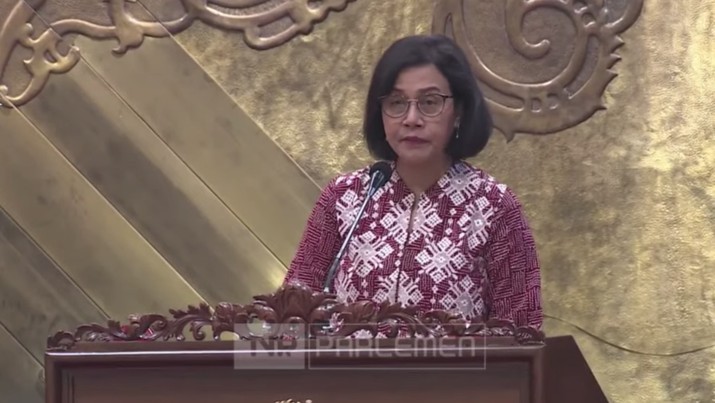 Menteri Keuangan (Menkeu), Sri Mulyani Indrawati dalam Rapat Paripurna DPR RI Ke-20 Masa Persidangan V Tahun Sidang 2023-2024. (Tangkapan Layar Youtube DPR RI)