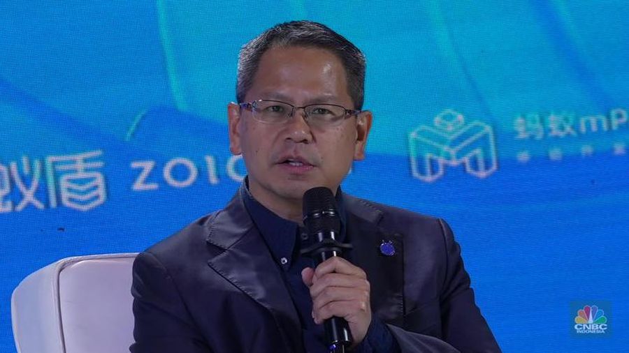Manajer Umum Grup Ant Teknologi Digital Bisnis Internasional, Derrick Loi dalam Tech & Telco Forum 2024 di Menara Bank Mega, Jakarta, Jumat (5/7/2024). (²©²ÊÍøÕ¾/Muhammad Sabki)