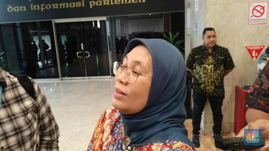 Pelaksana Tugas (Plt) Direktur Jenderal Industri Kimia, Farmasi dan Tekstil (IKFT) Kemenperin Reni Yanita dalam rapat kerja dengan Komisi VII DPR RI Selasa (9/7/2024). (CNBC Indonesia/Ferry Sanid)