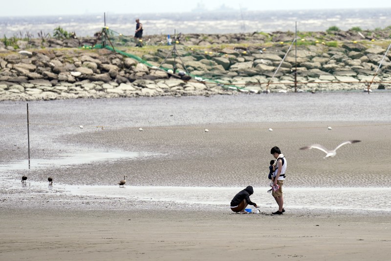 Pengjung saat cuaca panas Taman Kasai Rinkai, Tokyo, Jepang, Selasa (9/7/2024). (AP Photo/Eugene Hoshiko)