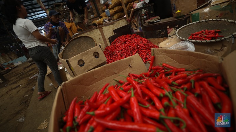 Penjualan cabai rawit merah besar di Pasar Kramat Jati, Jakarta, Selasa (9/7/2024). (CNBC Indonesia/Tri Susilo) Penjualan cabai rawit merah besar di Pasar Kramat Jati, Jakarta, Selasa (9/7/2024). (CNBC Indonesia/Tri Susilo)
