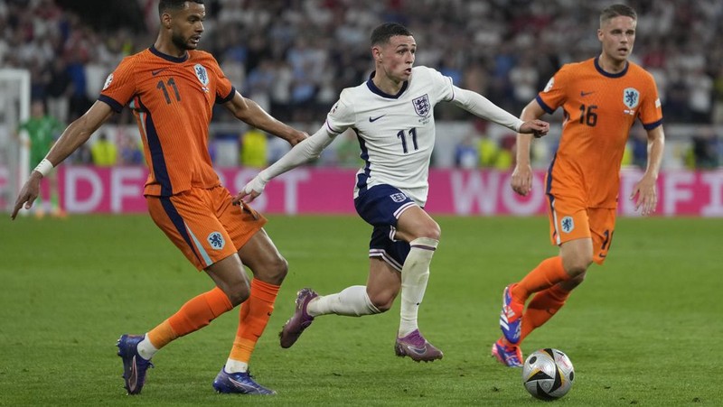 Inggris kalahkan Belanda dengan skor 2-1 pada babak semi-final Piala Eropa 2024 di Signal Iduna Park, Dormund, Jerman. Kamis (11/7/2024) dini hari. (AP Photo/Martin Meissner)
