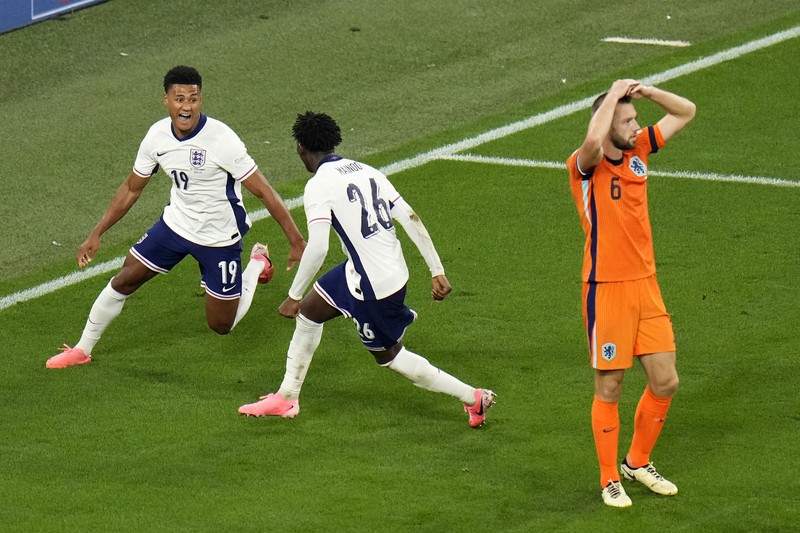 Inggris kalahkan Belanda dengan skor 2-1 pada babak semi-final Piala Eropa 2024 di Signal Iduna Park, Dormund, Jerman. Kamis (11/7/2024) dini hari. (AP Photo/Martin Meissner)
