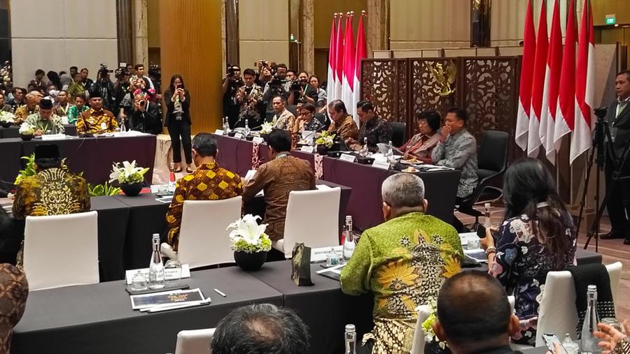 Konferensi Pers One Map Policy Summit 2024 di The St. Regis Jakarta. (CNBC Indonesia/Rosseno Aji)