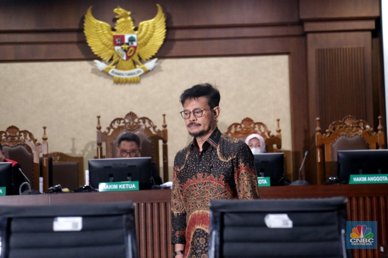 Majelis Hakim Pengadilan Tindak Pidana Korupsi Jakarta menjatuhkan pidana terhadap terdakwa mantan Menteri Pertanian Syahrul Yasin Limpo pidana penjara 10 tahun dan denda sejumlah Rp 300 juta dalam tindak pidana pemerasan dan gratifikasi di lingkungan Kementerian Pertanian di Pengadilan Tipikor Jakarta, Kamis (11/7/2024). Majelis Hakim Pengadilan Tindak Pidana Korupsi Jakarta menjatuhkan pidana terhadap terdakwa mantan Menteri Pertanian Syahrul Yasin Limpo pidana penjara 10 tahun dan denda sejumlah Rp 300 juta dalam tindak pidana pemerasan dan gratifikasi di lingkungan Kementerian Pertanian di Pengadilan Tipikor Jakarta, Kamis (11/7/2024). (CNBC Indonesia/Muhammad Sabki)