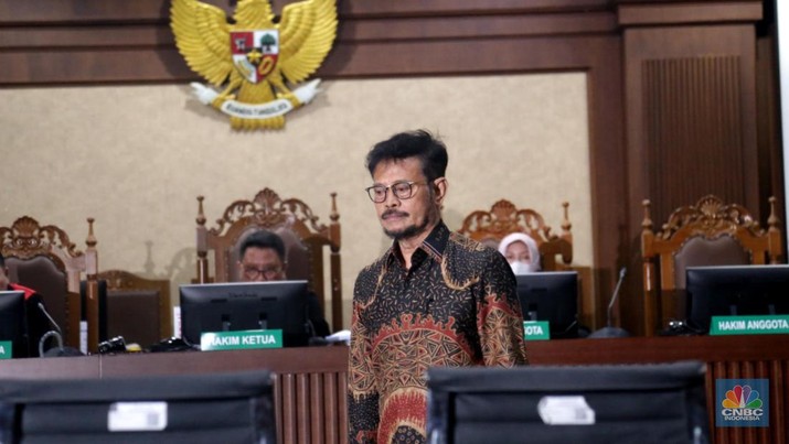 Majelis Hakim Pengadilan Tindak Pidana Korupsi Jakarta menjatuhkan pidana terhadap terdakwa mantan Menteri Pertanian Syahrul Yasin Limpo pidana penjara 10 tahun dan denda sejumlah Rp 300 juta dalam tindak pidana pemerasan dan gratifikasi di lingkungan Kementerian Pertanian di Pengadilan Tipikor Jakarta, Kamis (11/7/2024). (CNBC Indonesia/Muhammad Sabki)