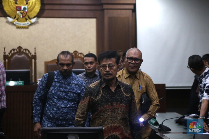 Majelis Hakim Pengadilan Tindak Pidana Korupsi Jakarta menjatuhkan pidana terhadap terdakwa mantan Menteri Pertanian Syahrul Yasin Limpo pidana penjara 10 tahun dan denda sejumlah Rp 300 juta dalam tindak pidana pemerasan dan gratifikasi di lingkungan Kementerian Pertanian di Pengadilan Tipikor Jakarta, Kamis (11/7/2024). (CNBC Indonesia/Muhammad Sabki)