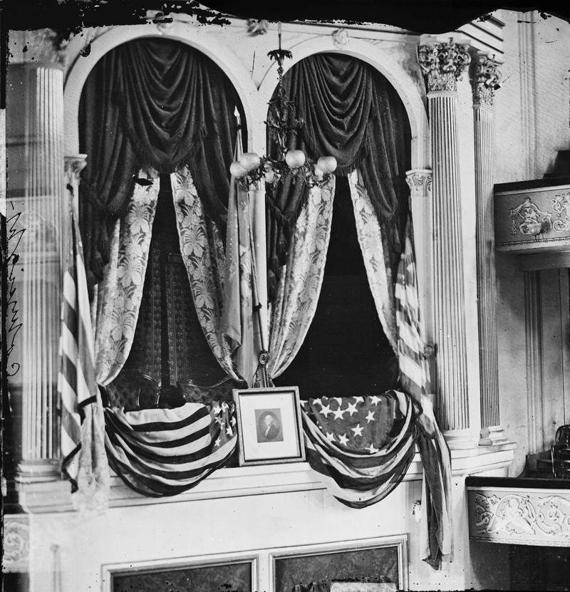 Election 2024 Trump History FILE _ This April 1865 photo provided by the Library of Congress shows President Abraham Lincoln's box at Ford's Theater, the site of his assassination. (AP Photo/Library of Congress, File)