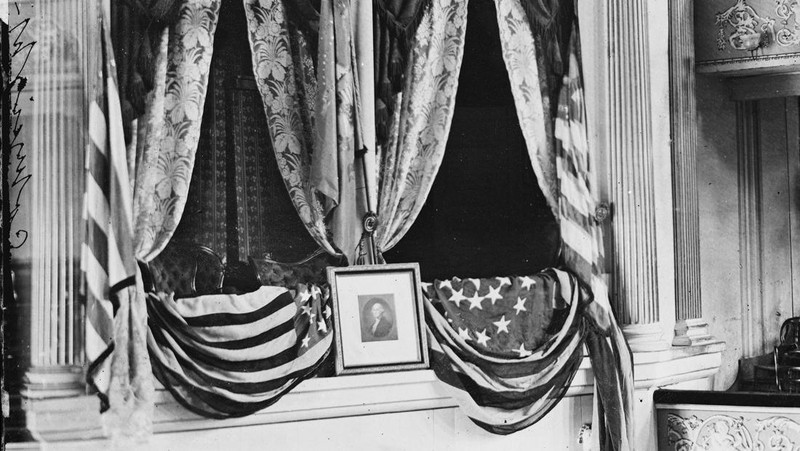 FILE _ This April 1865 photo provided by the Library of Congress shows President Abraham Lincoln's box at Ford's Theater, the site of his assassination. (AP Photo/Library of Congress, File)