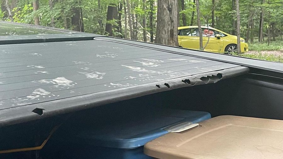 Mobil pickup listrik canggih andalan Elonmusk Cybertruck yang tahan peluru namun rusak oleh sebuah rakun. (X @niccruzpatane)