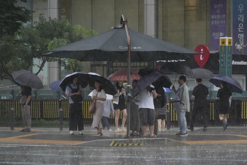Sebuah sepeda motor melewati jalan yang sebagian terendam banjir di Paju, Korea Selatan, Rabu, 17 Juli 2024, menyusul hujan lebat di kawasan itu. Badan Meteorologi Korea Selatan mengeluarkan peringatan hujan lebat di seluruh wilayah Gyeonggi utara. Sebuah sepeda motor melewati jalan yang sebagian terendam banjir di Paju, Korea Selatan, Rabu, 17 Juli 2024, menyusul hujan lebat di kawasan itu. Badan Meteorologi Korea Selatan mengeluarkan peringatan hujan lebat di seluruh wilayah Gyeonggi utara. (AP Photo/Lee Jin-man)