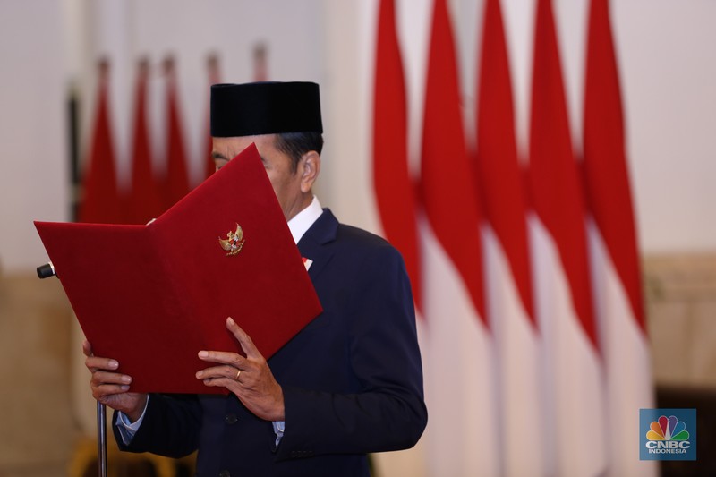 Suasana pelantikan Menteri di Istana Presiden, Jakarta, Kamis (18/7/2024). (CNBC Indonesia/Tri Susilo)