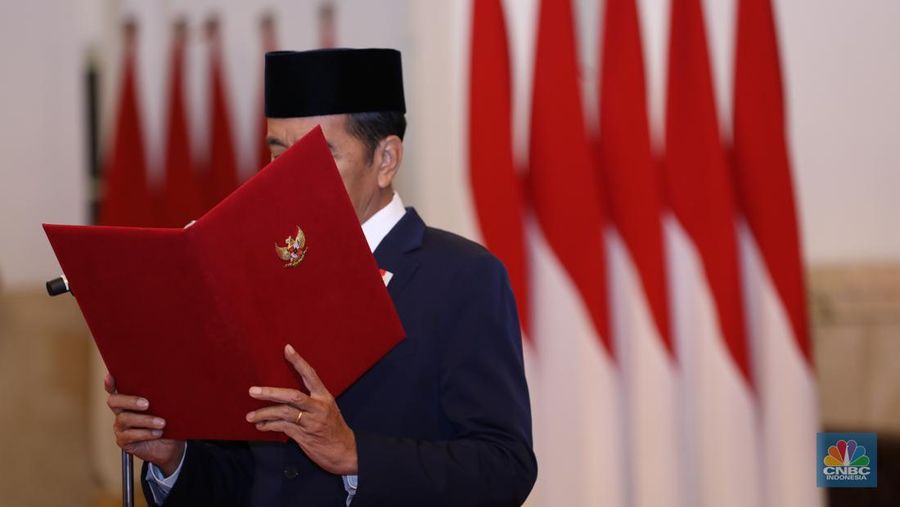 Suasana pelantikan Menteri di Istana Presiden, Jakarta, Kamis (18/7/2024). (CNBC Indonesia/Tri Susilo)