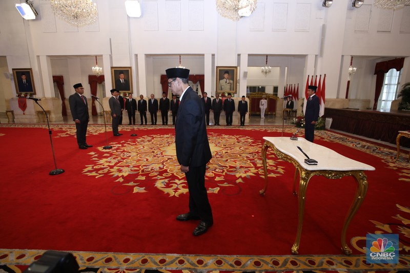 Suasana pelantikan Menteri di Istana Presiden, Jakarta, Kamis (18/7/2024). (CNBC Indonesia/Tri Susilo)