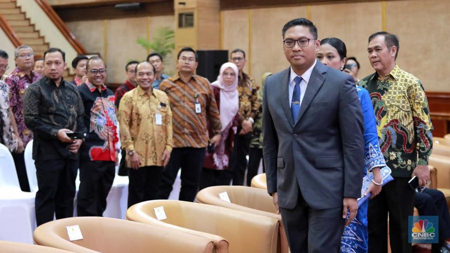 Wakil Menteri Pertanian RI Sudaryono saat serah terima jabatan di Gedung A Kementerian Pertanian, Jakarta, Jumat (19/7/2024). (CNBC Indonesia/Muhammad Sabki)