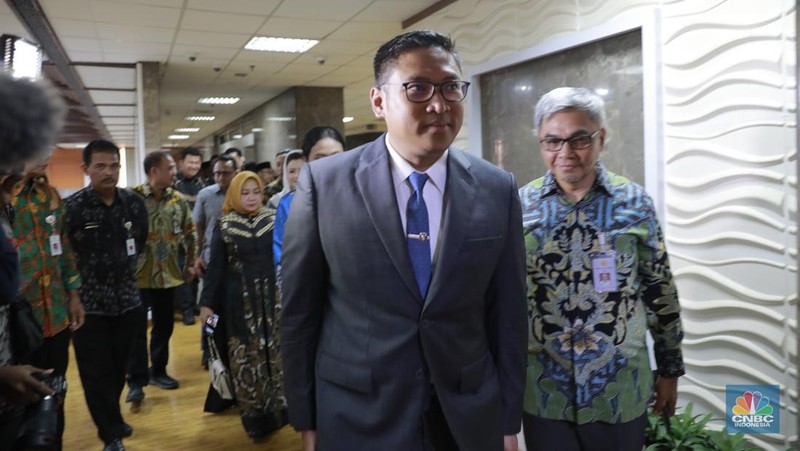 Wakil Menteri Pertanian RI Sudaryono saat serah terima jabatan di Gedung A Kementerian Pertanian, Jakarta, Jumat (19/7/2024). (CNBC Indonesia/Muhammad Sabki)