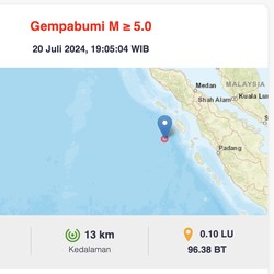 Gempa M5,7 Guncang Sumatra Utara, BMKG Ingatkan Potensi Gempa Susulan