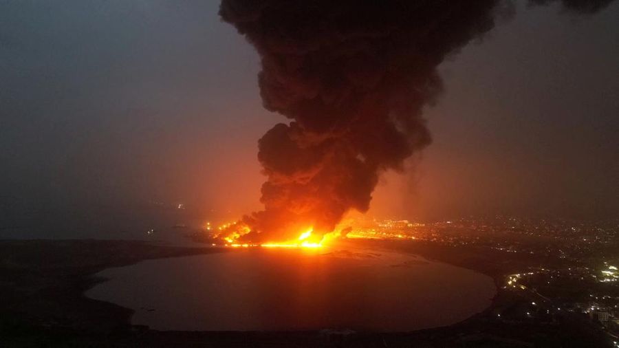 Smoke rises from the site of Israeli air strikes in the port city of Hodeidah, Yemen in this handout photo released July 20, 2024. Houthi Military Media/Handout via REUTERS THIS IMAGE HAS BEEN SUPPLIED BY A THIRD PARTY TPX IMAGES OF THE DAY