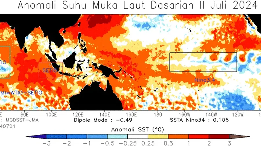 Anomali suhu muka laut dasarian II Juli 2024. (Dok. BMKG)