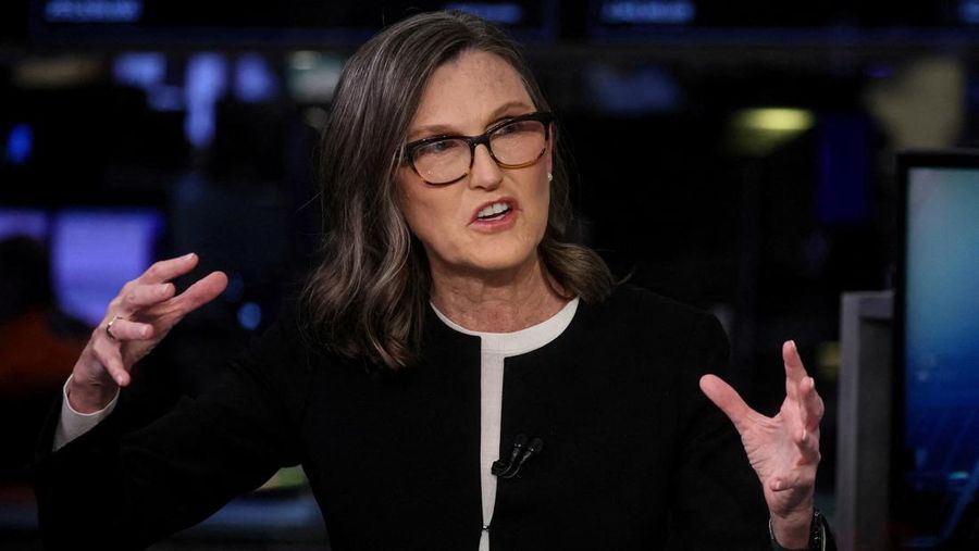 FILE PHOTO: Cathie Wood, CEO of Ark Invest, speaks during an interview on CNBC on the floor of the New York Stock Exchange (NYSE) in New York City, U.S., February 27, 2023.  REUTERS/Brendan McDermid/File Photo