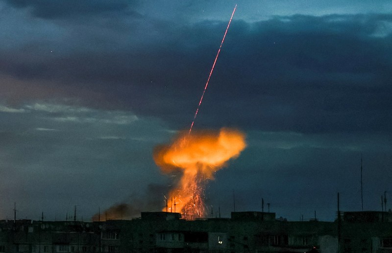 A view shows an explosion of shot down Russian drone, amid Russia's attack on Ukraine, in Kherson, Ukraine July 26, 2024. REUTERS/Stringer     TPX IMAGES OF THE DAY